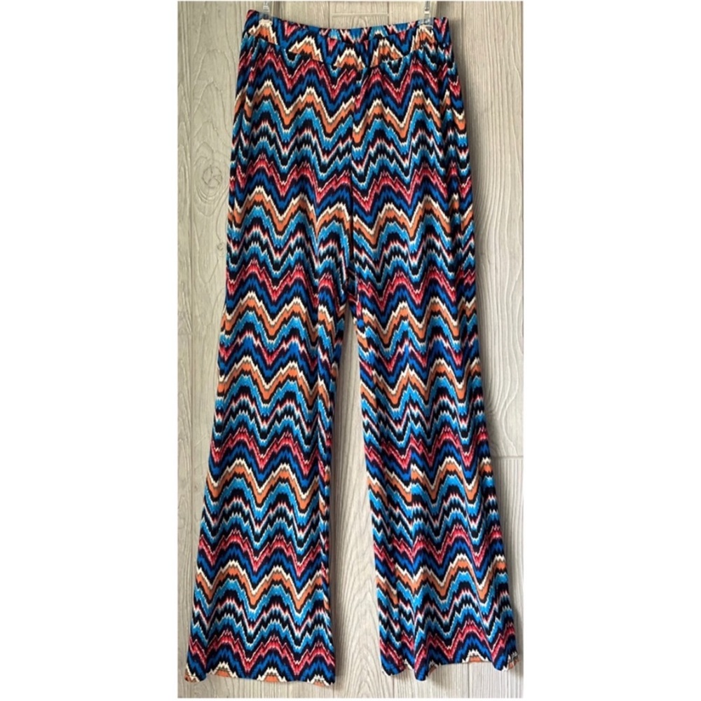 Premise Wide Leg Zigzag Print Pants in Blue, Orange, Pink